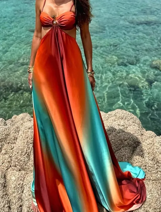 Hot Women's Long Dress Maxi Dress Casual Dress Summer Dress Slip Dress Fashion Outdoor Holiday Date Regular Fit Ombre Sleeveless Spaghetti Strap Summer Spring Women Vacation Dresses