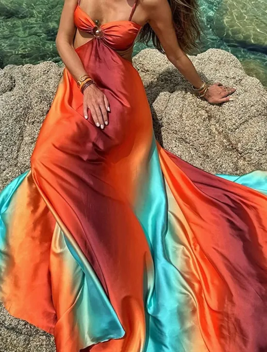 Hot Women's Long Dress Maxi Dress Casual Dress Summer Dress Slip Dress Fashion Outdoor Holiday Date Regular Fit Ombre Sleeveless Spaghetti Strap Summer Spring Women Vacation Dresses