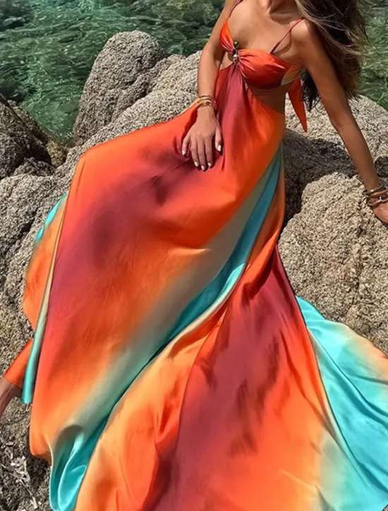 Hot Women's Long Dress Maxi Dress Casual Dress Summer Dress Slip Dress Fashion Outdoor Holiday Date Regular Fit Ombre Sleeveless Spaghetti Strap Summer Spring Women Vacation Dresses