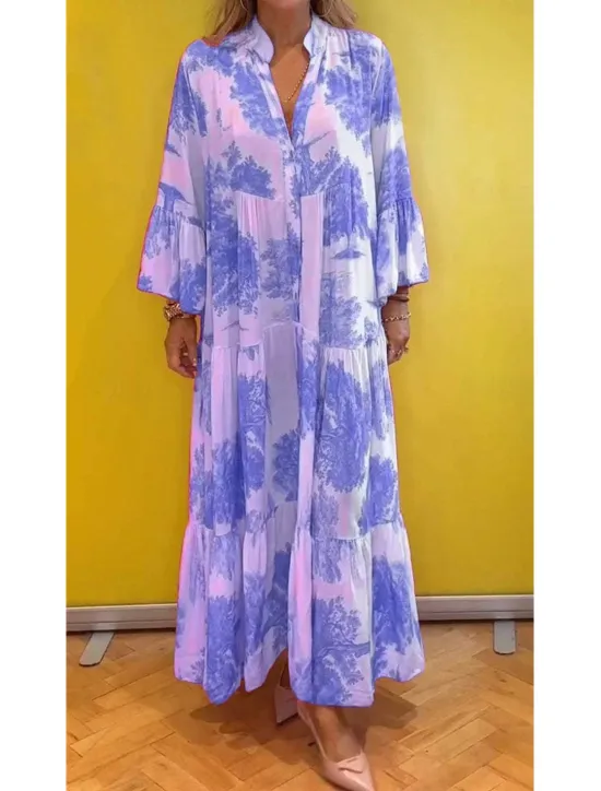 Best Women's Long Dress Maxi Dress Casual Dress Swing Dress Summer Dress Elegant Fashion Modern Daily Beach Weekend Regular Fit Floral Long Sleeve Split Neck Light Green Pink Red Light Purple Summer Women Floral Dresses