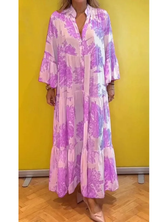 Best Women's Long Dress Maxi Dress Casual Dress Swing Dress Summer Dress Elegant Fashion Modern Daily Beach Weekend Regular Fit Floral Long Sleeve Split Neck Light Green Pink Red Light Purple Summer Women Floral Dresses