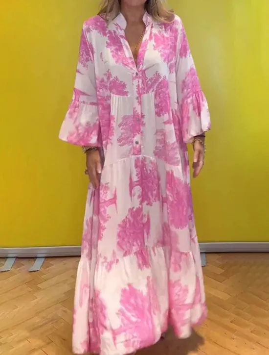 Best Women's Long Dress Maxi Dress Casual Dress Swing Dress Summer Dress Elegant Fashion Modern Daily Beach Weekend Regular Fit Floral Long Sleeve Split Neck Light Green Pink Red Light Purple Summer Women Floral Dresses