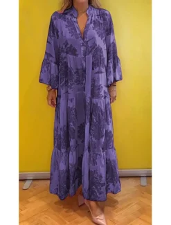 Best Women's Long Dress Maxi Dress Casual Dress Swing Dress Summer Dress Elegant Fashion Modern Daily Beach Weekend Regular Fit Floral Long Sleeve Split Neck Light Green Pink Red Light Purple Summer Women Floral Dresses