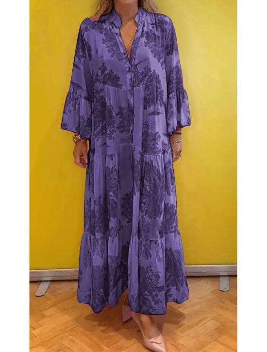 Best Women's Long Dress Maxi Dress Casual Dress Swing Dress Summer Dress Elegant Fashion Modern Daily Beach Weekend Regular Fit Floral Long Sleeve Split Neck Light Green Pink Red Light Purple Summer Women Floral Dresses