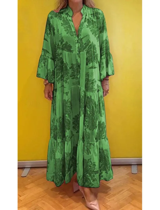 Best Women's Long Dress Maxi Dress Casual Dress Swing Dress Summer Dress Elegant Fashion Modern Daily Beach Weekend Regular Fit Floral Long Sleeve Split Neck Light Green Pink Red Light Purple Summer Women Floral Dresses
