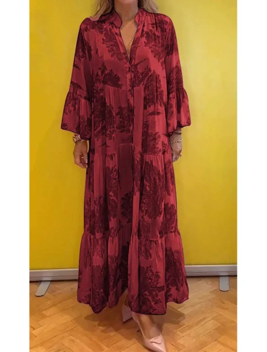 Best Women's Long Dress Maxi Dress Casual Dress Swing Dress Summer Dress Elegant Fashion Modern Daily Beach Weekend Regular Fit Floral Long Sleeve Split Neck Light Green Pink Red Light Purple Summer Women Floral Dresses