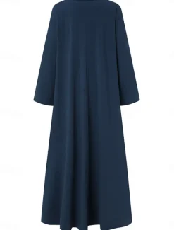 Sale Women's Long Dress Maxi Dress Linen-Inspired Dresses Black Dress Casual Dress Winter Dress Fashion Streetwear Mature Outdoor Street Daily Loose Fit Long Sleeve V Neck Black Yellow Brown Dark Blue Women Dresses