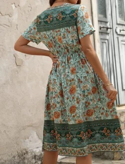 Online Women's Long Dress Maxi Dress Casual Dress A Line Dress Summer Dress Boho Dress Elegant Hawaiian Stylish Vacation Daily Date Regular Fit Floral Short Sleeve V Neck Summer Women Floral Dresses|Spring Dresses