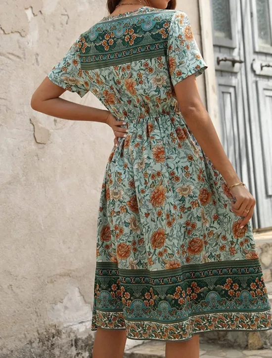 Online Women's Long Dress Maxi Dress Casual Dress A Line Dress Summer Dress Boho Dress Elegant Hawaiian Stylish Vacation Daily Date Regular Fit Floral Short Sleeve V Neck Summer Women Floral Dresses|Spring Dresses