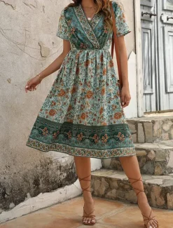 Online Women's Long Dress Maxi Dress Casual Dress A Line Dress Summer Dress Boho Dress Elegant Hawaiian Stylish Vacation Daily Date Regular Fit Floral Short Sleeve V Neck Summer Women Floral Dresses|Spring Dresses
