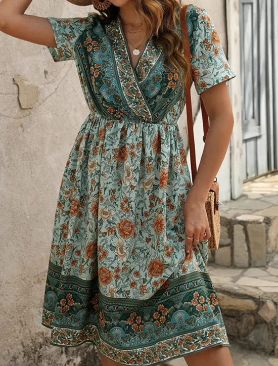 Online Women's Long Dress Maxi Dress Casual Dress A Line Dress Summer Dress Boho Dress Elegant Hawaiian Stylish Vacation Daily Date Regular Fit Floral Short Sleeve V Neck Summer Women Floral Dresses|Spring Dresses