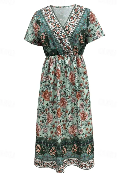 Online Women's Long Dress Maxi Dress Casual Dress A Line Dress Summer Dress Boho Dress Elegant Hawaiian Stylish Vacation Daily Date Regular Fit Floral Short Sleeve V Neck Summer Women Floral Dresses|Spring Dresses