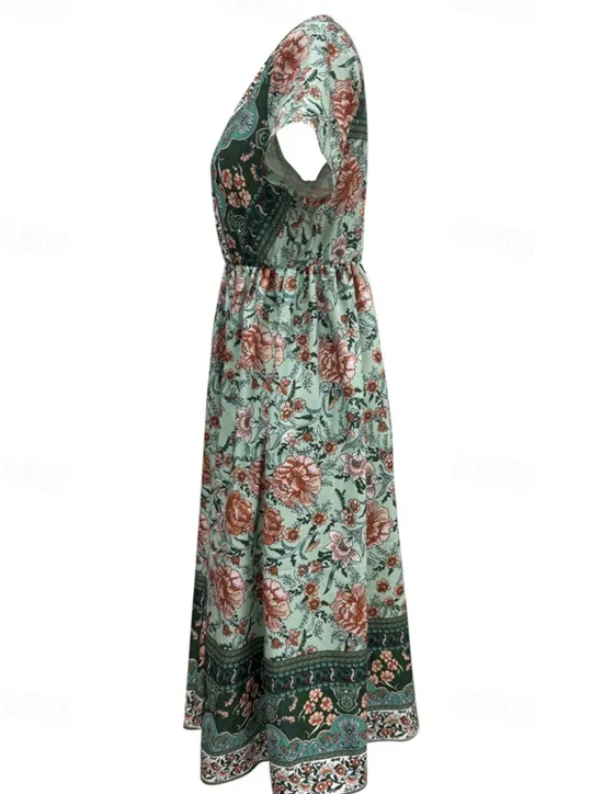 Online Women's Long Dress Maxi Dress Casual Dress A Line Dress Summer Dress Boho Dress Elegant Hawaiian Stylish Vacation Daily Date Regular Fit Floral Short Sleeve V Neck Summer Women Floral Dresses|Spring Dresses
