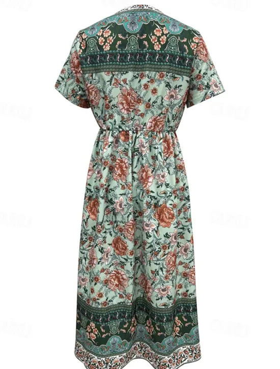 Online Women's Long Dress Maxi Dress Casual Dress A Line Dress Summer Dress Boho Dress Elegant Hawaiian Stylish Vacation Daily Date Regular Fit Floral Short Sleeve V Neck Summer Women Floral Dresses|Spring Dresses