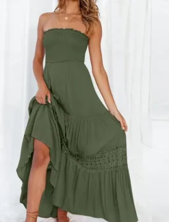 Women's Long Dress Maxi Dress White Dress Casual Dress White Lace Wedding Dress Boho Dress Elegant Streetwear Maxi Street Date Loose Fit Plain Sleeveless Strapless Black White Yellow Mint Green Summer Women White Dresses