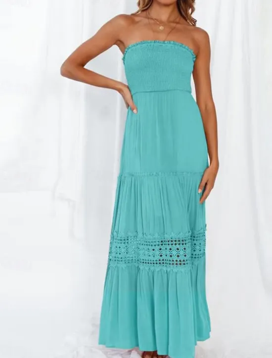 Women's Long Dress Maxi Dress White Dress Casual Dress White Lace Wedding Dress Boho Dress Elegant Streetwear Maxi Street Date Loose Fit Plain Sleeveless Strapless Black White Yellow Mint Green Summer Women White Dresses
