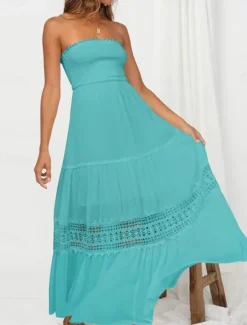 Women's Long Dress Maxi Dress White Dress Casual Dress White Lace Wedding Dress Boho Dress Elegant Streetwear Maxi Street Date Loose Fit Plain Sleeveless Strapless Black White Yellow Mint Green Summer Women White Dresses