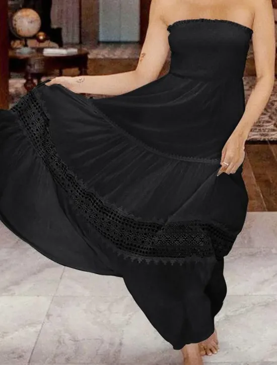 Women's Long Dress Maxi Dress White Dress Casual Dress White Lace Wedding Dress Boho Dress Elegant Streetwear Maxi Street Date Loose Fit Plain Sleeveless Strapless Black White Yellow Mint Green Summer Women White Dresses