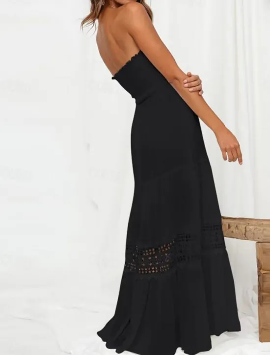Women's Long Dress Maxi Dress White Dress Casual Dress White Lace Wedding Dress Boho Dress Elegant Streetwear Maxi Street Date Loose Fit Plain Sleeveless Strapless Black White Yellow Mint Green Summer Women White Dresses