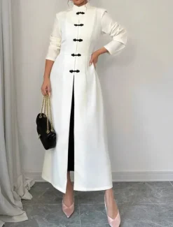 Best Women's Long Dress Maxi Dress Dress Casual Dress Fashion Classic Modern Outdoor Vacation Holiday Regular Fit Plain Long Sleeve Stand Collar Summer Spring Women White Dresses