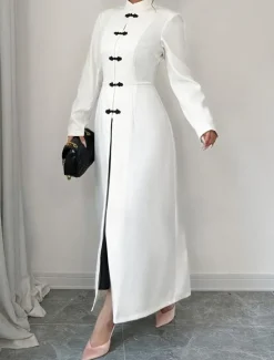 Best Women's Long Dress Maxi Dress Dress Casual Dress Fashion Classic Modern Outdoor Vacation Holiday Regular Fit Plain Long Sleeve Stand Collar Summer Spring Women White Dresses