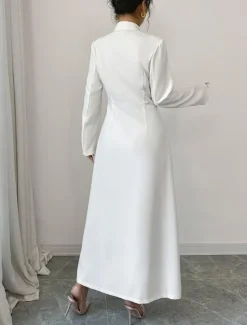 Best Women's Long Dress Maxi Dress Dress Casual Dress Fashion Classic Modern Outdoor Vacation Holiday Regular Fit Plain Long Sleeve Stand Collar Summer Spring Women White Dresses