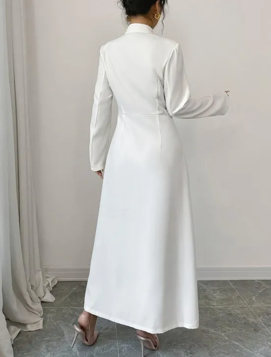Best Women's Long Dress Maxi Dress Dress Casual Dress Fashion Classic Modern Outdoor Vacation Holiday Regular Fit Plain Long Sleeve Stand Collar Summer Spring Women White Dresses