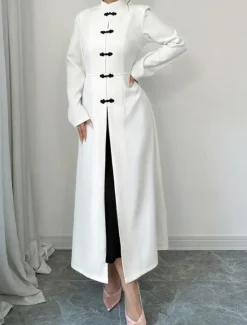 Best Women's Long Dress Maxi Dress Dress Casual Dress Fashion Classic Modern Outdoor Vacation Holiday Regular Fit Plain Long Sleeve Stand Collar Summer Spring Women White Dresses