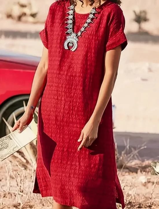 Sale Women's Long Dress Maxi Dress Linen-Inspired Dresses Casual Dress Cotton Linen Dress Stylish Casual Vacation Daily Date Regular Fit Plain Short Sleeve Crew Neck Black Red Summer Spring Women Dresses