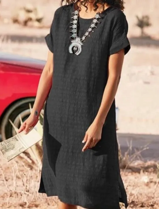 Sale Women's Long Dress Maxi Dress Linen-Inspired Dresses Casual Dress Cotton Linen Dress Stylish Casual Vacation Daily Date Regular Fit Plain Short Sleeve Crew Neck Black Red Summer Spring Women Dresses