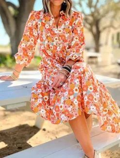 Best Women's Long Dress Maxi Dress Casual Dress A Line Dress Floral Dress Summer Dress Elegant Stylish Vacation Daily Date Regular Fit Floral Long Sleeve Lapel Summer Spring Women Floral Dresses