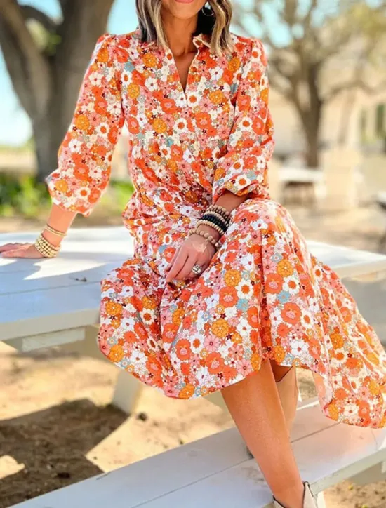Best Women's Long Dress Maxi Dress Casual Dress A Line Dress Floral Dress Summer Dress Elegant Stylish Vacation Daily Date Regular Fit Floral Long Sleeve Lapel Summer Spring Women Floral Dresses