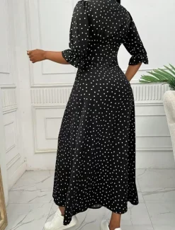 Sale Women's Long Dress Maxi Dress Casual Dress Summer Dress Elegant Fashion Outdoor Holiday Date Regular Fit Polka Dot Long Sleeve V Neck Black Red Blue Summer Spring Women Cocktail Dress
