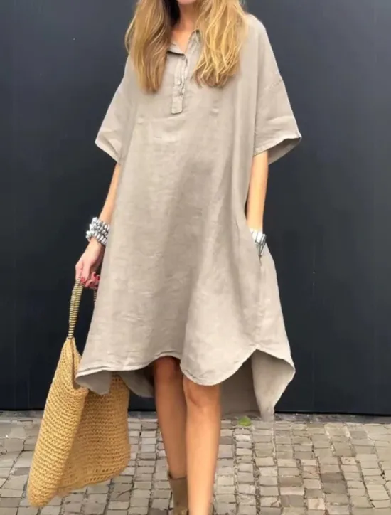 Discount Women's Long Dress Maxi Dress Linen-Inspired Dresses Shirt Dress Casual Dress Stylish Casual Vacation Daily Date Regular Fit Plain Short Sleeve Lapel Yellow Pink Blue Apricot Summer Spring Women Dresses