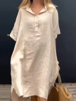 Discount Women's Long Dress Maxi Dress Linen-Inspired Dresses Shirt Dress Casual Dress Stylish Casual Vacation Daily Date Regular Fit Plain Short Sleeve Lapel Yellow Pink Blue Apricot Summer Spring Women Dresses