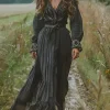 New Women's Long Dress Maxi Dress Casual Dress Swing Dress Summer Dress Boho Dress Vintage Vacation Daily Holiday Regular Fit Graphic Long Sleeve V Neck Black Summer Women Floral Dresses