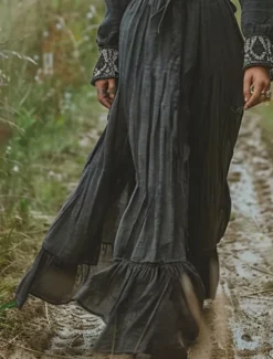 New Women's Long Dress Maxi Dress Casual Dress Swing Dress Summer Dress Boho Dress Vintage Vacation Daily Holiday Regular Fit Graphic Long Sleeve V Neck Black Summer Women Floral Dresses