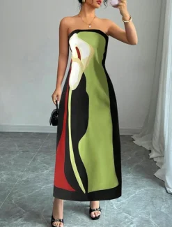 Hot Women's Long Dress Maxi Dress Casual Dress Summer Dress Fashion Outdoor Party Holiday Regular Fit Color Block Sleeveless Cold Shoulder Blue Orange Green Summer Women Work Dresses