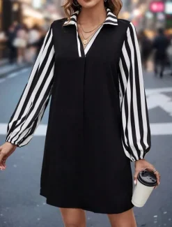 New Women's Long Dress Maxi Dress Casual Dress A Line Dress Stylish Casual Vacation Daily Regular Fit Color Block Long Sleeve Shirt Collar Summer Spring Fall Women Work Dresses