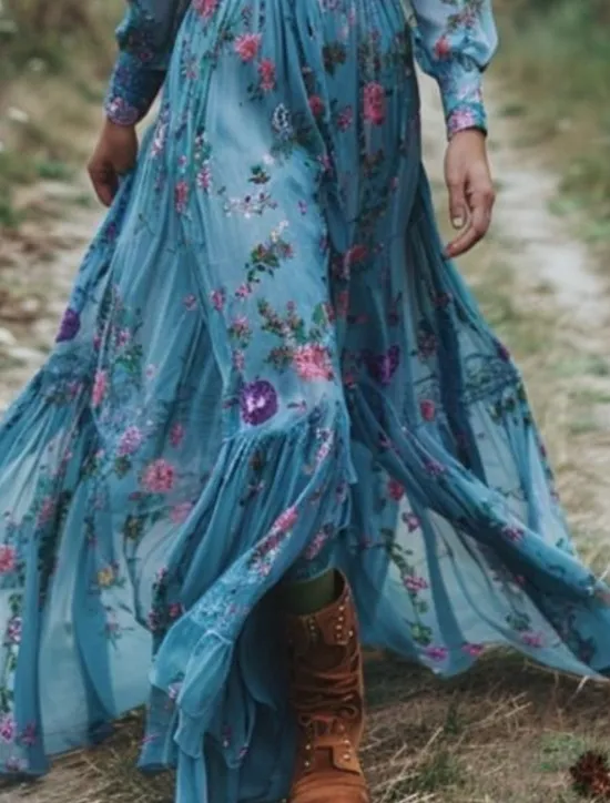 Discount Women's Long Dress Maxi Dress Floral Dress Boho Dress Western Dress Elegant Fashion Modern Outdoor Vacation Daily Regular Fit Flower Long Sleeve V Neck Summer Women Floral Dresses