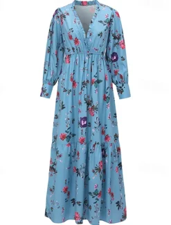 Discount Women's Long Dress Maxi Dress Floral Dress Boho Dress Western Dress Elegant Fashion Modern Outdoor Vacation Daily Regular Fit Flower Long Sleeve V Neck Summer Women Floral Dresses