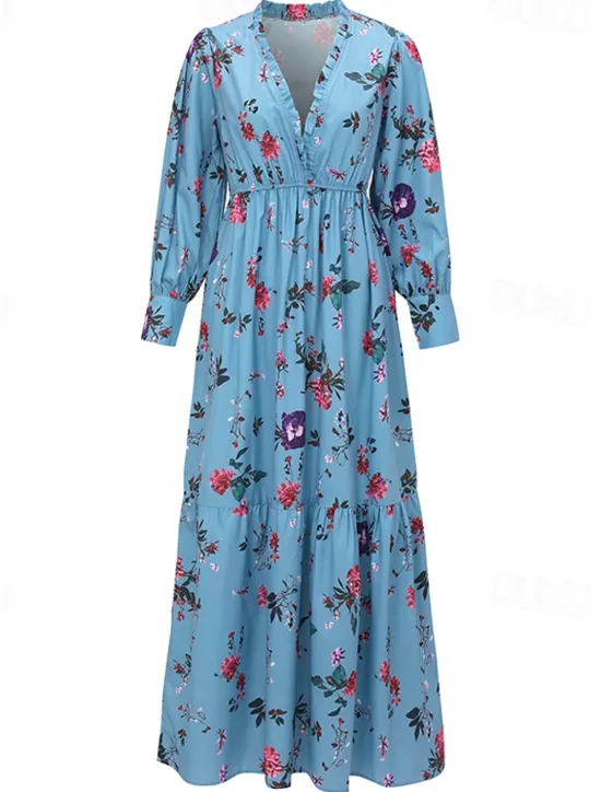 Discount Women's Long Dress Maxi Dress Floral Dress Boho Dress Western Dress Elegant Fashion Modern Outdoor Vacation Daily Regular Fit Flower Long Sleeve V Neck Summer Women Floral Dresses
