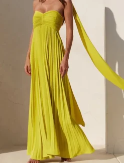 Online Women's Long Dress Maxi Dress Casual Dress Swing Dress Fashion Outdoor Party Evening Party Regular Fit Plain Sleeveless Strapless Yellow Pink Blue Summer Women Work Dresses