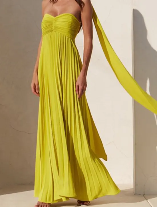 Online Women's Long Dress Maxi Dress Casual Dress Swing Dress Fashion Outdoor Party Evening Party Regular Fit Plain Sleeveless Strapless Yellow Pink Blue Summer Women Work Dresses