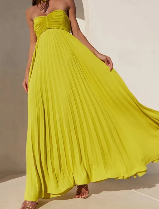 Online Women's Long Dress Maxi Dress Casual Dress Swing Dress Fashion Outdoor Party Evening Party Regular Fit Plain Sleeveless Strapless Yellow Pink Blue Summer Women Work Dresses
