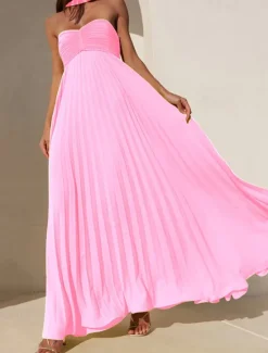 Online Women's Long Dress Maxi Dress Casual Dress Swing Dress Fashion Outdoor Party Evening Party Regular Fit Plain Sleeveless Strapless Yellow Pink Blue Summer Women Work Dresses