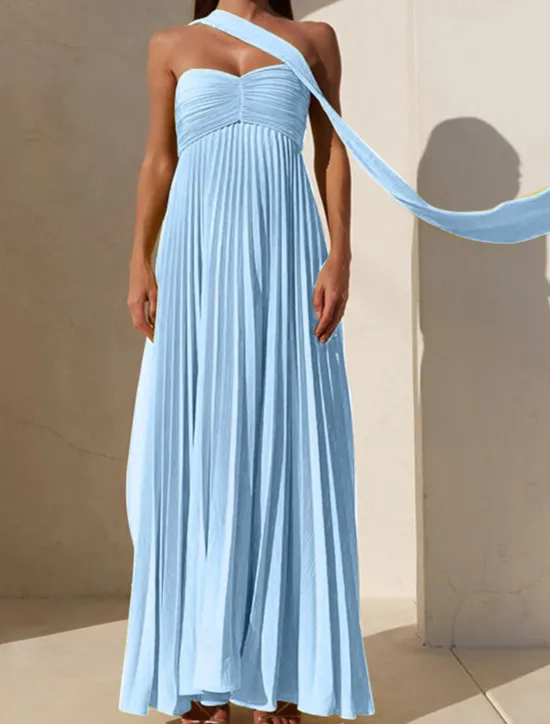 Online Women's Long Dress Maxi Dress Casual Dress Swing Dress Fashion Outdoor Party Evening Party Regular Fit Plain Sleeveless Strapless Yellow Pink Blue Summer Women Work Dresses