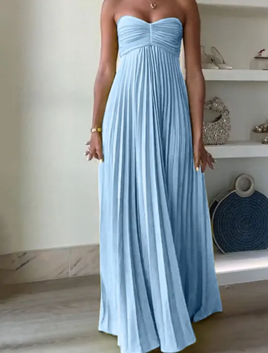 Online Women's Long Dress Maxi Dress Casual Dress Swing Dress Fashion Outdoor Party Evening Party Regular Fit Plain Sleeveless Strapless Yellow Pink Blue Summer Women Work Dresses