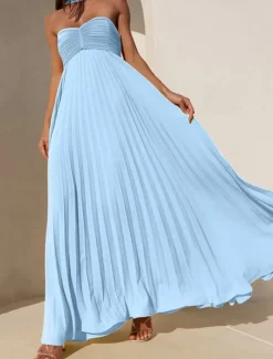 Online Women's Long Dress Maxi Dress Casual Dress Swing Dress Fashion Outdoor Party Evening Party Regular Fit Plain Sleeveless Strapless Yellow Pink Blue Summer Women Work Dresses