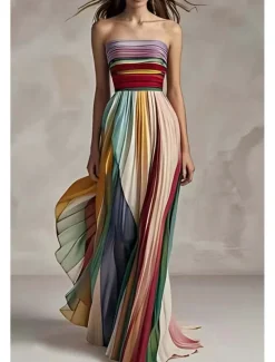 Hot Women's Long Dress Maxi Dress Prom Dress Party Dress Elegant Fashion Party Special Occasion Regular Fit Multicolor Sleeveless Off Shoulder Summer Women Floral Dresses